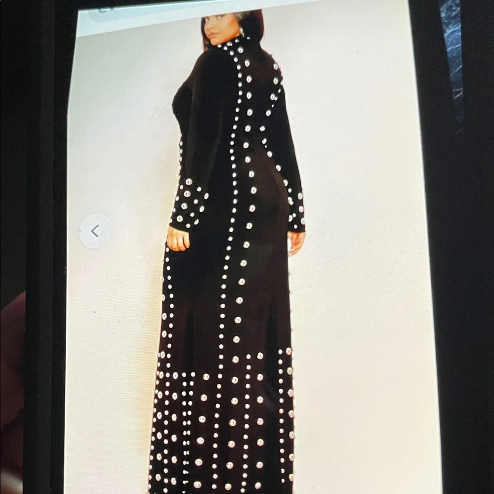 Fashion Nova Black Maxi Dress with GOLD STUD Accents - Picture 4 of 13
